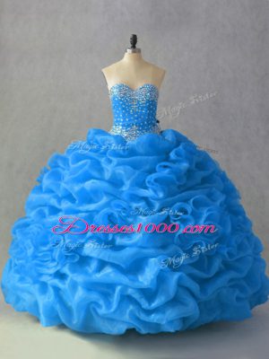 Fantastic Ball Gowns Sweet 16 Quinceanera Dress Blue Sweetheart Organza Sleeveless Floor Length Lace Up