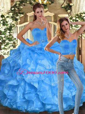 Wonderful Baby Blue Ball Gowns Ruffles Quinceanera Gowns Lace Up Organza Sleeveless Floor Length