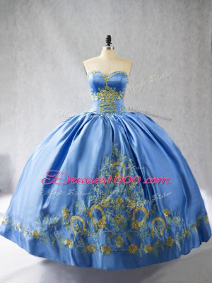 Satin Sleeveless Ball Gown Prom Dress and Embroidery
