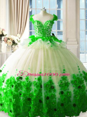 Great Tulle Sleeveless 15 Quinceanera Dress Brush Train and Hand Made Flower