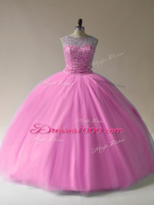 Beading Quinceanera Dress Baby Pink Lace Up Sleeveless Floor Length