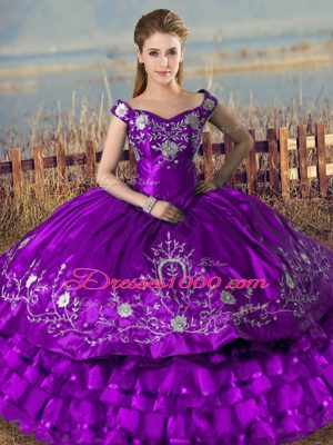 Floor Length Ball Gowns Sleeveless Purple Ball Gown Prom Dress Lace Up