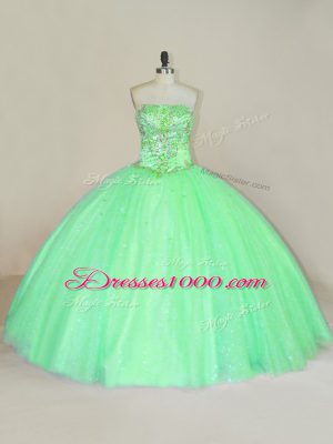 Green Vestidos de Quinceanera Sweet 16 and Quinceanera with Beading and Sequins Strapless Sleeveless Lace Up