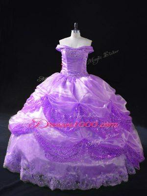 Exceptional Beading and Appliques and Sequins Ball Gown Prom Dress Lavender Lace Up Sleeveless
