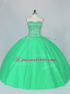 Charming Ball Gowns 15th Birthday Dress Green Sweetheart Tulle Sleeveless Floor Length Lace Up