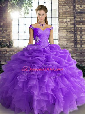 Wonderful Lavender Sleeveless Organza Lace Up Ball Gown Prom Dress for Military Ball and Sweet 16 and Quinceanera