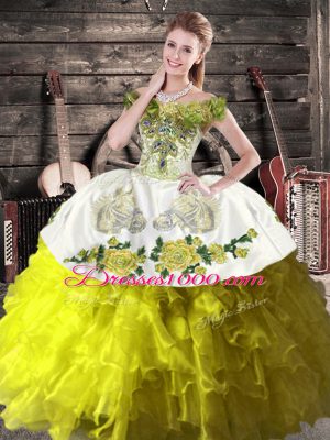 Custom Design Olive Green Ball Gowns Ruffles Quinceanera Gowns Lace Up Organza Sleeveless Floor Length
