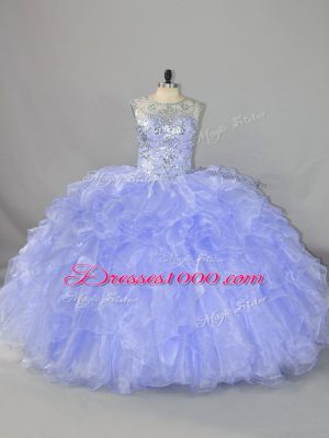 Lavender Sleeveless Beading and Ruffles Floor Length Quince Ball Gowns