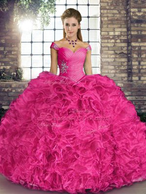 Sleeveless Beading and Ruffles Lace Up Vestidos de Quinceanera