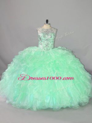 Sleeveless Lace Up Floor Length Beading and Ruffles Sweet 16 Quinceanera Dress