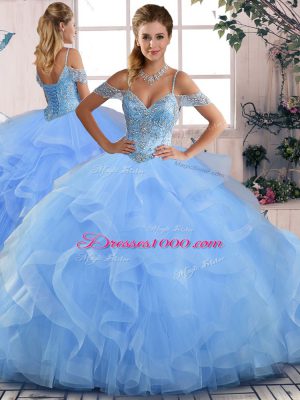 Sleeveless Beading and Ruffles Lace Up 15th Birthday Dress