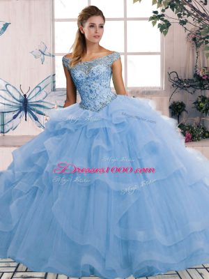 Sleeveless Beading and Ruffles Lace Up Sweet 16 Dress