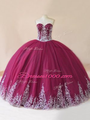 Traditional Burgundy Sweetheart Lace Up Embroidery 15th Birthday Dress Sleeveless