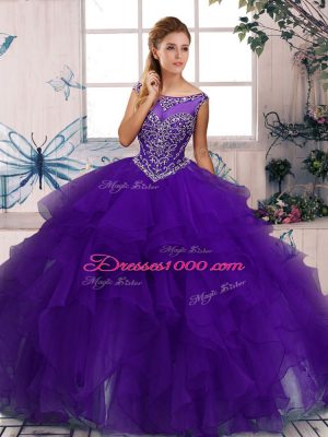 Sumptuous Ball Gowns Sweet 16 Dresses Purple Scoop Organza Sleeveless Floor Length Zipper