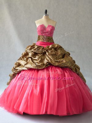 Exquisite Ball Gowns Ball Gown Prom Dress Coral Red V-neck Organza Sleeveless Floor Length Lace Up