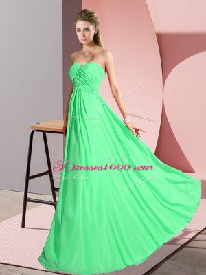 Clearance Green Sleeveless Floor Length Ruching Lace Up Dress for Prom