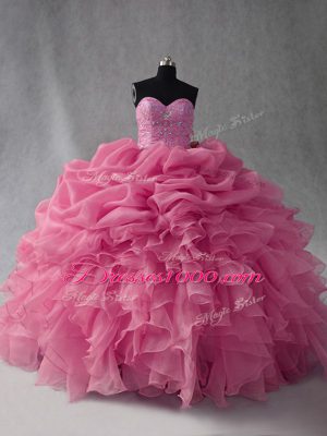 Beauteous Sweetheart Sleeveless Organza Quinceanera Gowns Beading and Ruffles and Pick Ups Lace Up