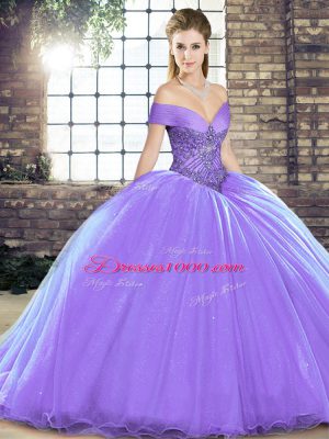 Trendy Sleeveless Brush Train Beading Lace Up 15 Quinceanera Dress