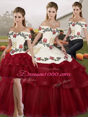Modern Sleeveless Brush Train Lace Up Embroidery and Ruffled Layers Vestidos de Quinceanera