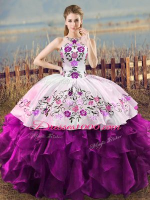 Sleeveless Embroidery and Ruffles Lace Up Quince Ball Gowns