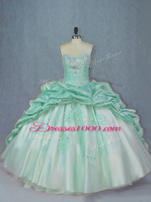 Traditional Sweetheart Sleeveless Brush Train Lace Up 15 Quinceanera Dress Apple Green Organza and Taffeta