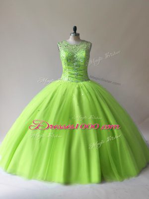 Superior Floor Length 15th Birthday Dress Tulle Sleeveless Beading