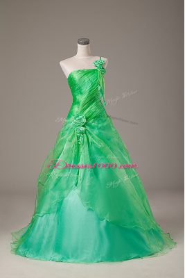 Spectacular Green Lace Up Quinceanera Dresses Hand Made Flower Sleeveless Floor Length