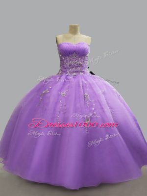 Lavender Ball Gowns Sweetheart Sleeveless Organza Floor Length Lace Up Beading Quinceanera Dress