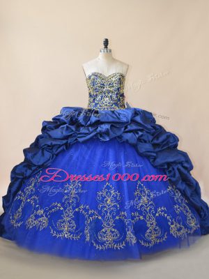 Sweetheart Sleeveless 15 Quinceanera Dress Brush Train Beading Royal Blue Taffeta and Tulle