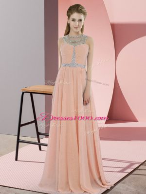 Enchanting Floor Length Empire Sleeveless Peach Evening Dress Zipper