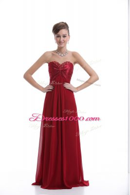 High End Empire Prom Gown Wine Red Sweetheart Chiffon Sleeveless Floor Length Lace Up