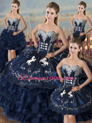 Cheap Sleeveless Lace Up Floor Length Embroidery and Ruffles 15 Quinceanera Dress