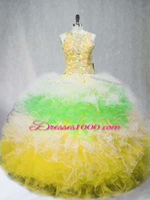 New Arrival Scoop Sleeveless Tulle Sweet 16 Dress Beading and Ruffles Zipper