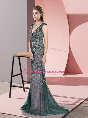 Peacock Green Sleeveless Beading Zipper Celeb Inspired Gowns