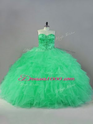 Hot Selling Beading Quinceanera Gowns Apple Green Lace Up Sleeveless Floor Length
