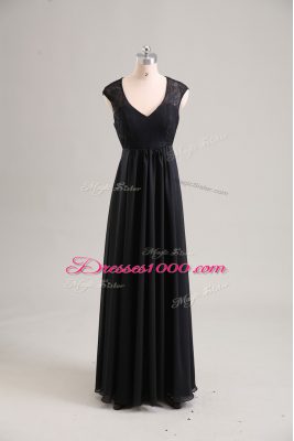 Cap Sleeves Zipper Floor Length Lace Prom Dress