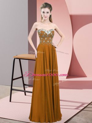 Latest Floor Length Brown Custom Made Sweetheart Sleeveless Zipper