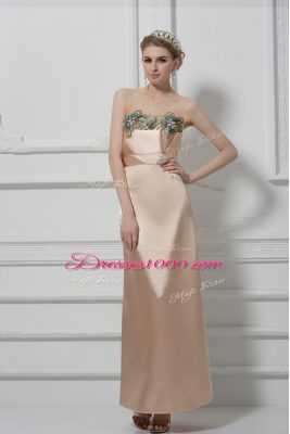 Champagne Column/Sheath Sweetheart Sleeveless Satin Floor Length Lace Up Lace and Appliques Prom Evening Gown