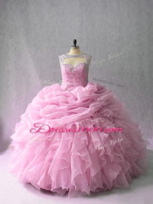Ball Gowns Sleeveless Pink Quince Ball Gowns Brush Train Lace Up