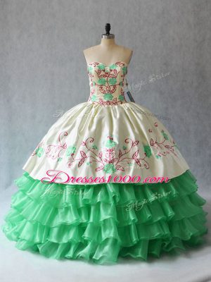 Organza Sleeveless Floor Length Sweet 16 Quinceanera Dress and Embroidery and Ruffled Layers