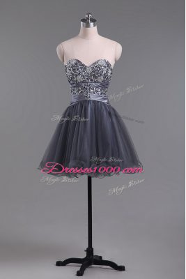 Low Price Grey Sleeveless Mini Length Beading Zipper Party Dress