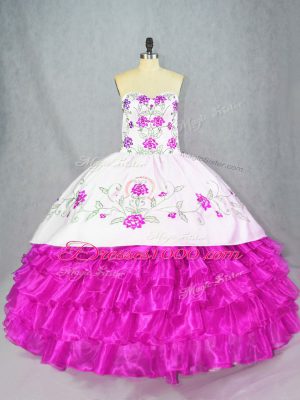 Floor Length Fuchsia Ball Gown Prom Dress Sweetheart Sleeveless Lace Up