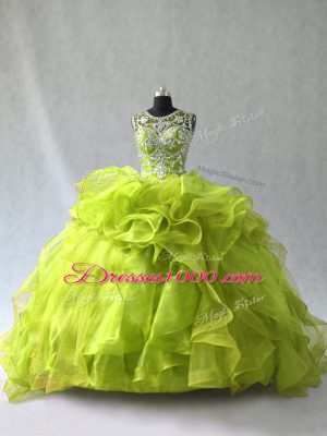 Floor Length Ball Gowns Sleeveless Yellow Green Vestidos de Quinceanera Lace Up