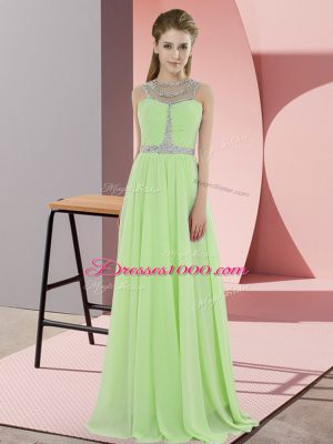 Sleeveless Floor Length Beading Zipper Evening Gowns with Yellow Green