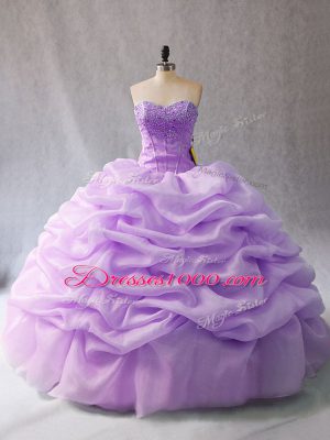 Great Organza Sweetheart Sleeveless Lace Up Beading and Pick Ups Vestidos de Quinceanera in Lavender
