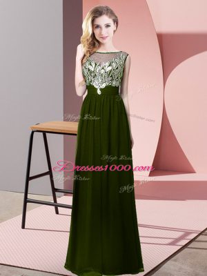 Affordable Olive Green Chiffon Backless Party Dress Wholesale Sleeveless Floor Length Beading