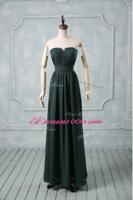 Noble Sleeveless Floor Length Ruching Zipper Evening Wear with Green