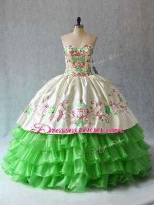 Embroidery and Ruffled Layers Vestidos de Quinceanera Lace Up Sleeveless Floor Length