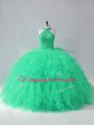Spectacular Turquoise Sleeveless Tulle Lace Up Sweet 16 Dresses for Sweet 16 and Quinceanera
