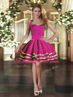 Fuchsia Ball Gowns Ruffled Layers Evening Dress Lace Up Tulle Sleeveless Mini Length